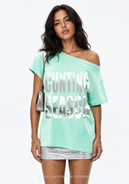 Cxxting Season Silver Foil Printed Y2K Off Shoulder Tee Cherrykitten