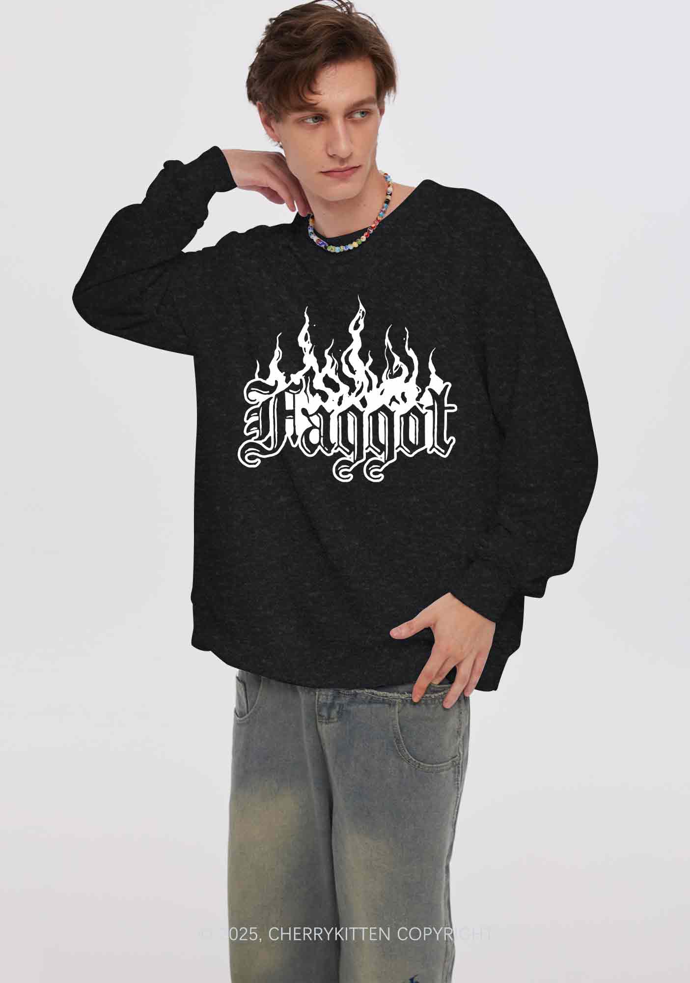 Halloween Goth Faggot Pride Y2K Washed Sweatshirts Cherrykitten