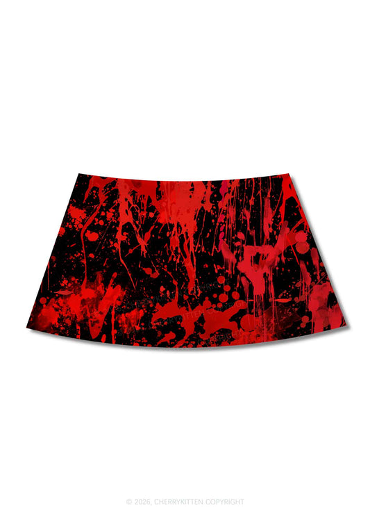 Halloween Red Blood On Black Y2K Print Mini Skirt Cherrykitten