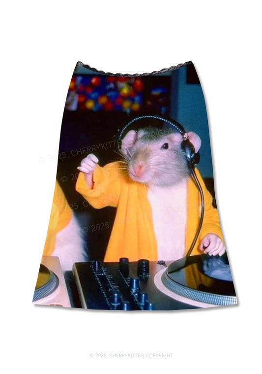 DJ Rats Y2K Print Midi Skirt Cherrykitten