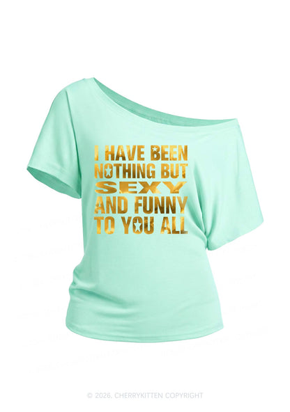 I Have Been Nothing Silver Foil Printed Y2K Off Shoulder Tee Cherrykitten