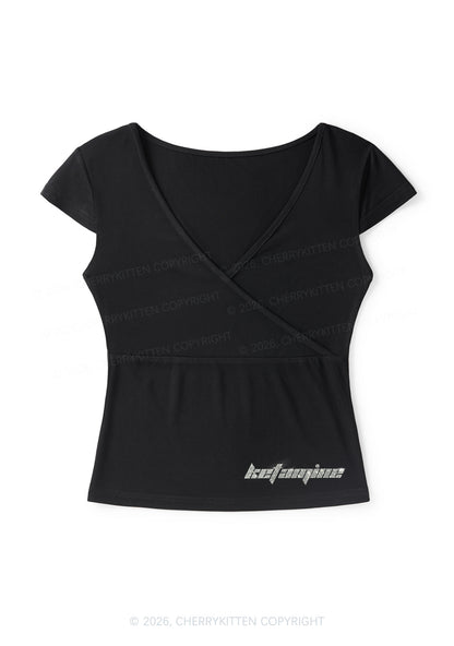 Rhinestone Kxxamine Y2K Wrap V Neck T Shirts Cherrykitten