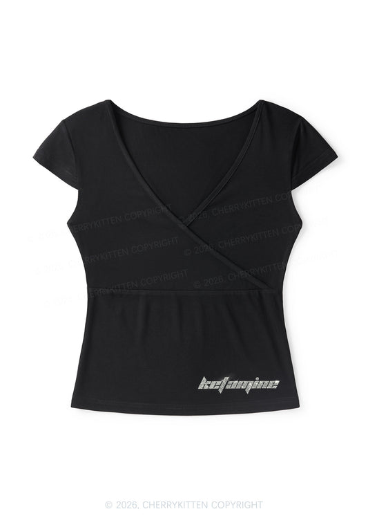 Rhinestone Kxxamine Y2K Wrap V Neck T Shirts Cherrykitten
