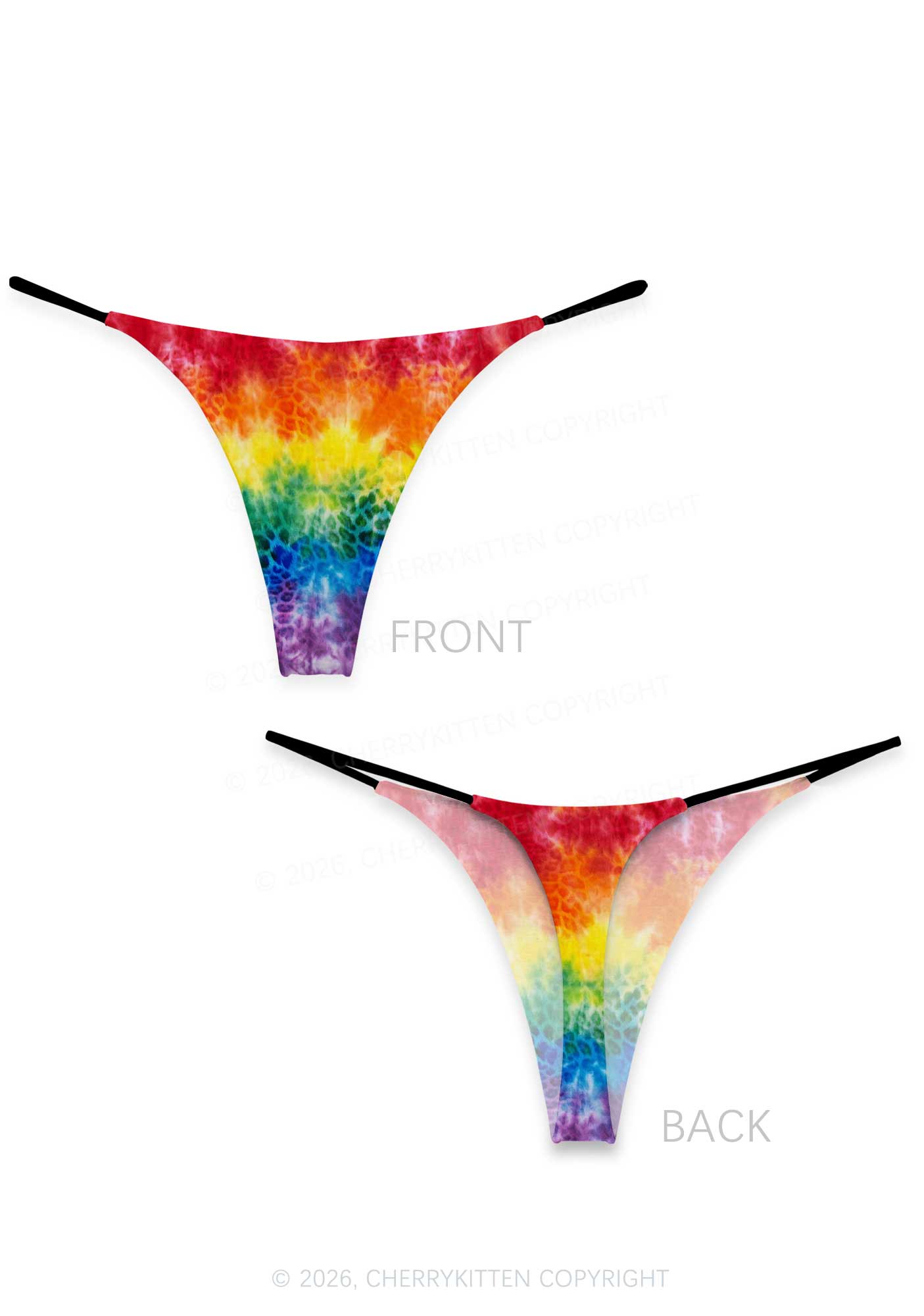 Rainbow Leopard Tie Dye Pride Y2K Print Bikini String Thong Cherrykitten