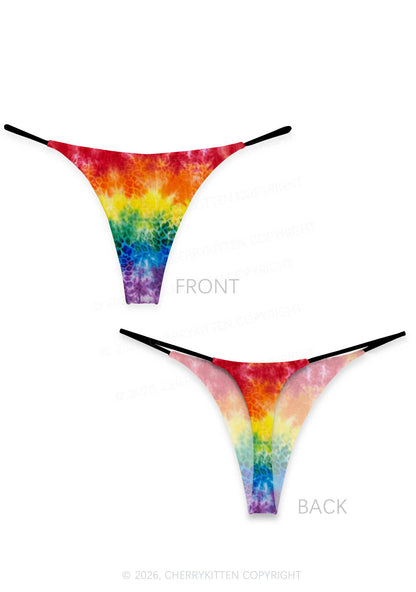 Rainbow Leopard Tie Dye Pride Y2K Print Bikini String Thong Cherrykitten