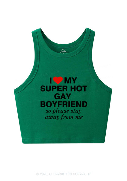 I Love My Super Hot Gay BF Pride Y2K Crop Tank Top Cherrykitten