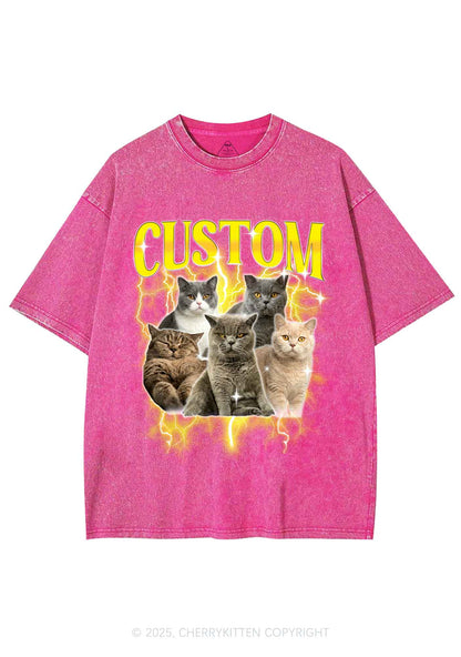 Custom Collage Pet Photo Y2K Shirts Washed Tee Cherrykitten