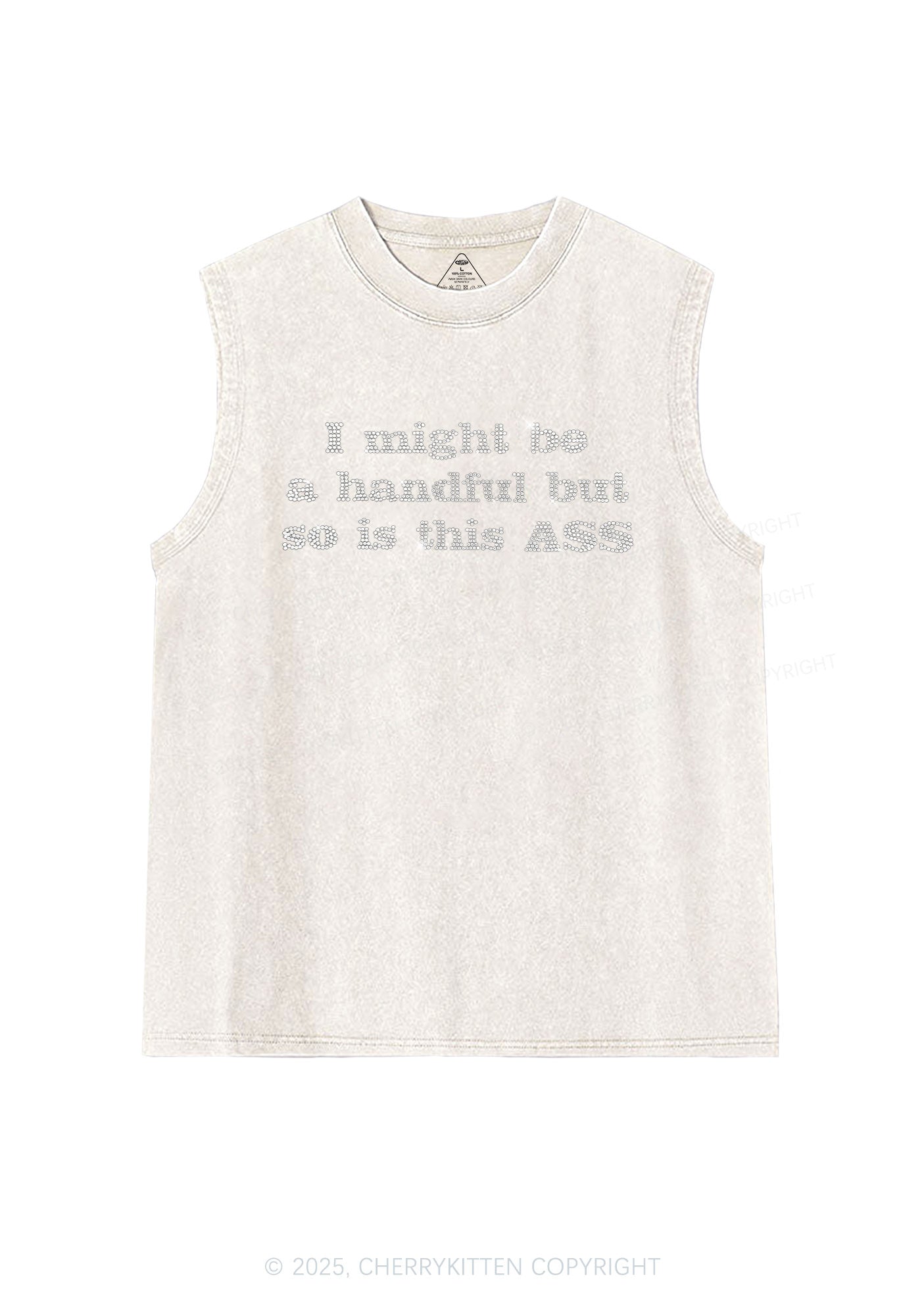 Rhinestone I Might Be Handful Y2K Washed Muscle Tank Cherrykitten