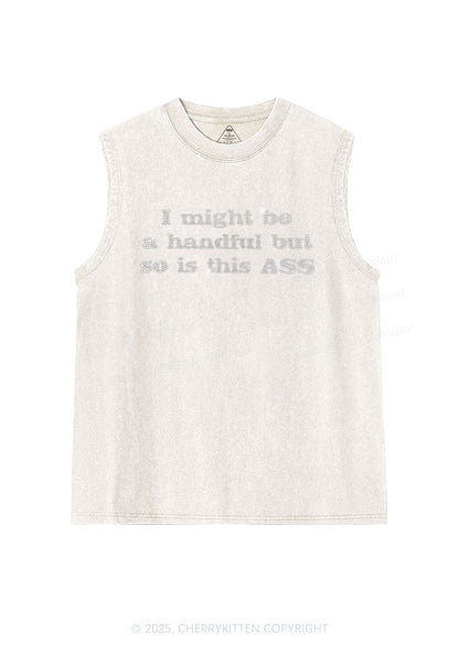 Rhinestone I Might Be Handful Y2K Washed Muscle Tank Cherrykitten