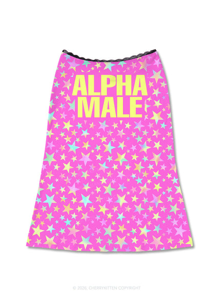 Hot Pink Alpha Male Pride Y2K Print Midi Skirt Cherrykitten