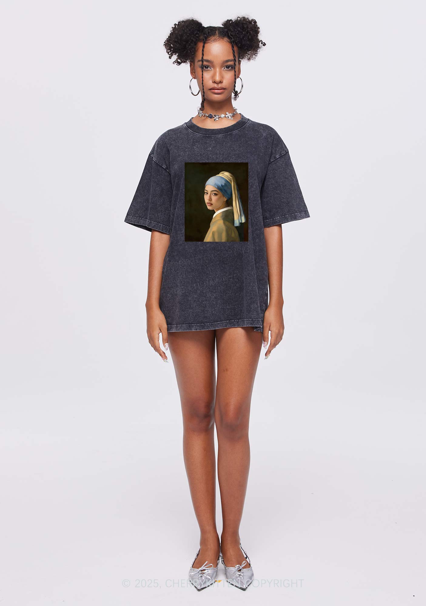 Custom Pearl Portrait Y2K Shirts Washed Tee Cherrykitten