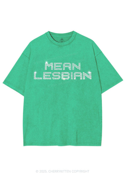 Rhinestone Mean Lesbian Pride Y2K Shirts Washed Tee Cherrykitten