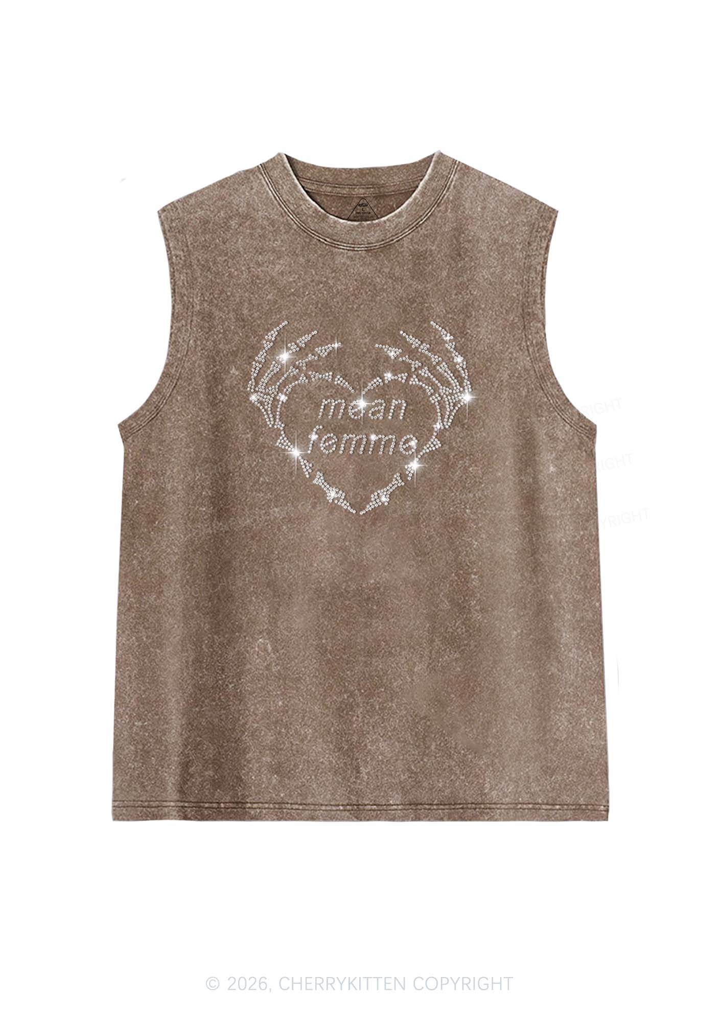 Rhinestone Mean Femme Skeleton Heart Pride Y2K Washed Muscle Tank Cherrykitten