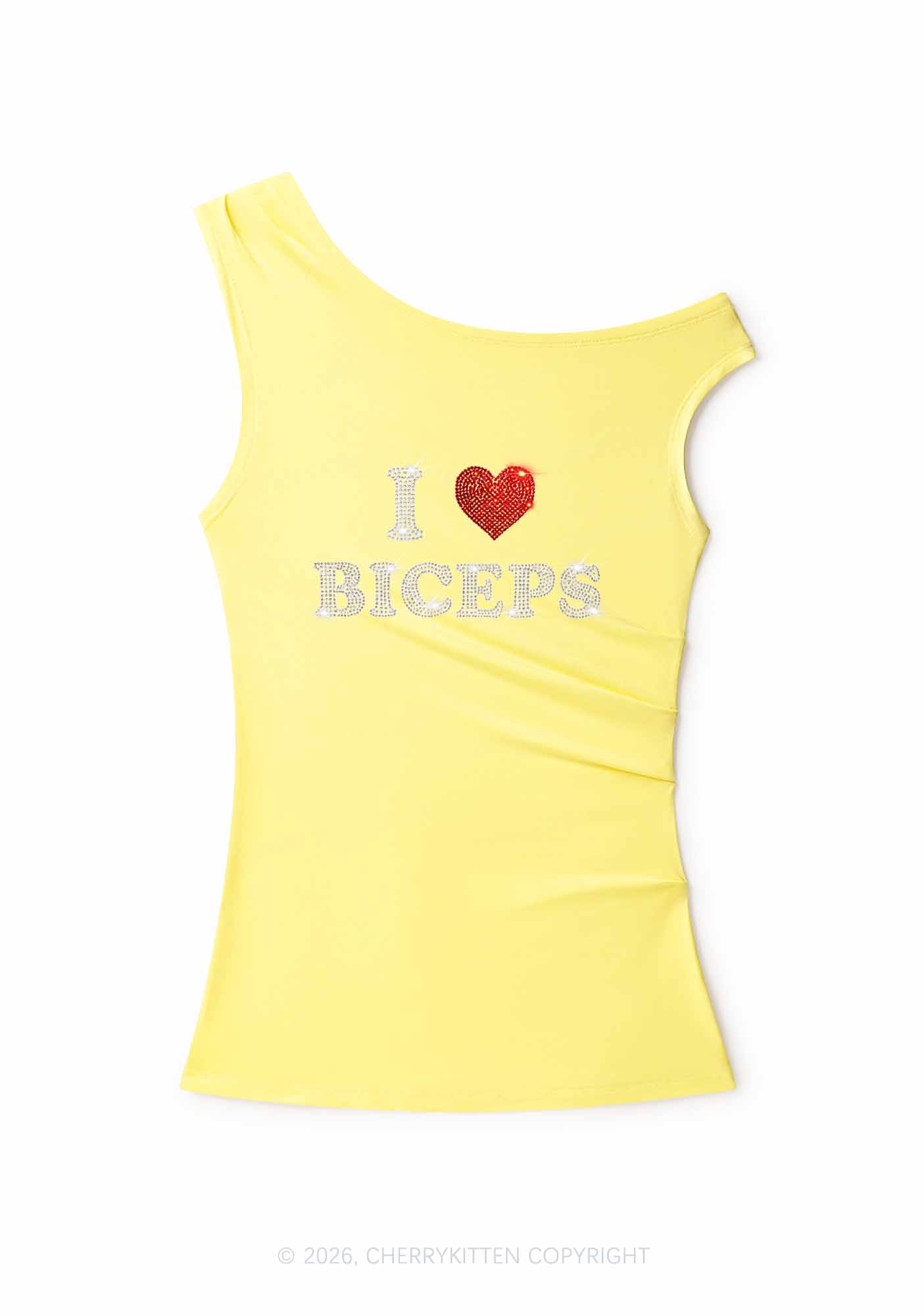 Rhinestone I Love Biceps Y2K Off Shoulder Tank Top Cherrykitten