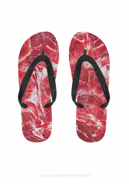 Beef Steak Texture Y2K Print Flip Flops Cherrykitten