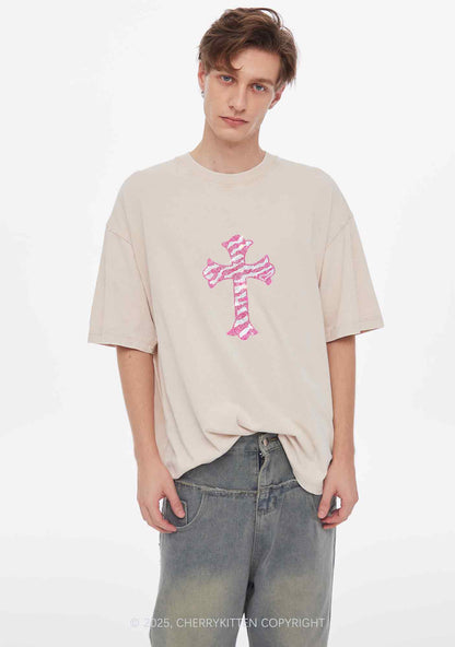 Rhinestone Pink Cross Y2K Shirts Washed Tee Cherrykitten