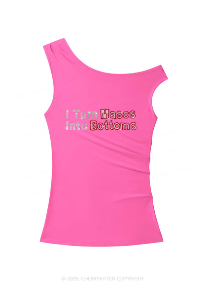 Rhinestone I Turn Mascs Into Bottoms Y2K Off Shoulder Tank Top Cherrykitten