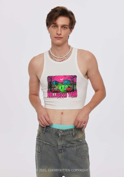 Halloween Pumpkin Town Y2K Crop Tank Top Cherrykitten