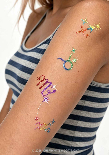 6pcs Zodiac Sticker Y2K Temporary Tattoo Cherrykitten