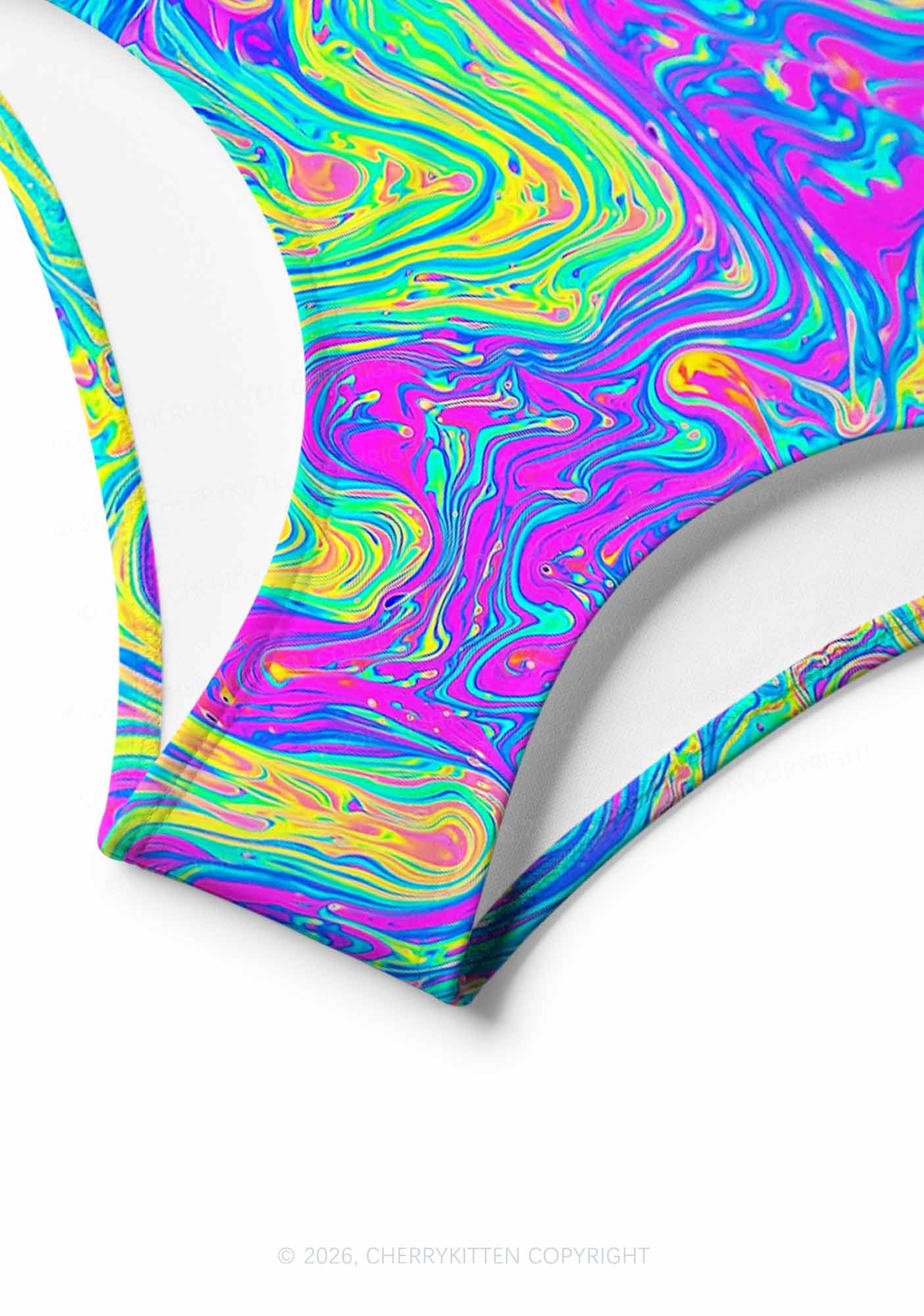 Rainbow Fluid Swirl Y2K Print Bikini Set Cherrykitten