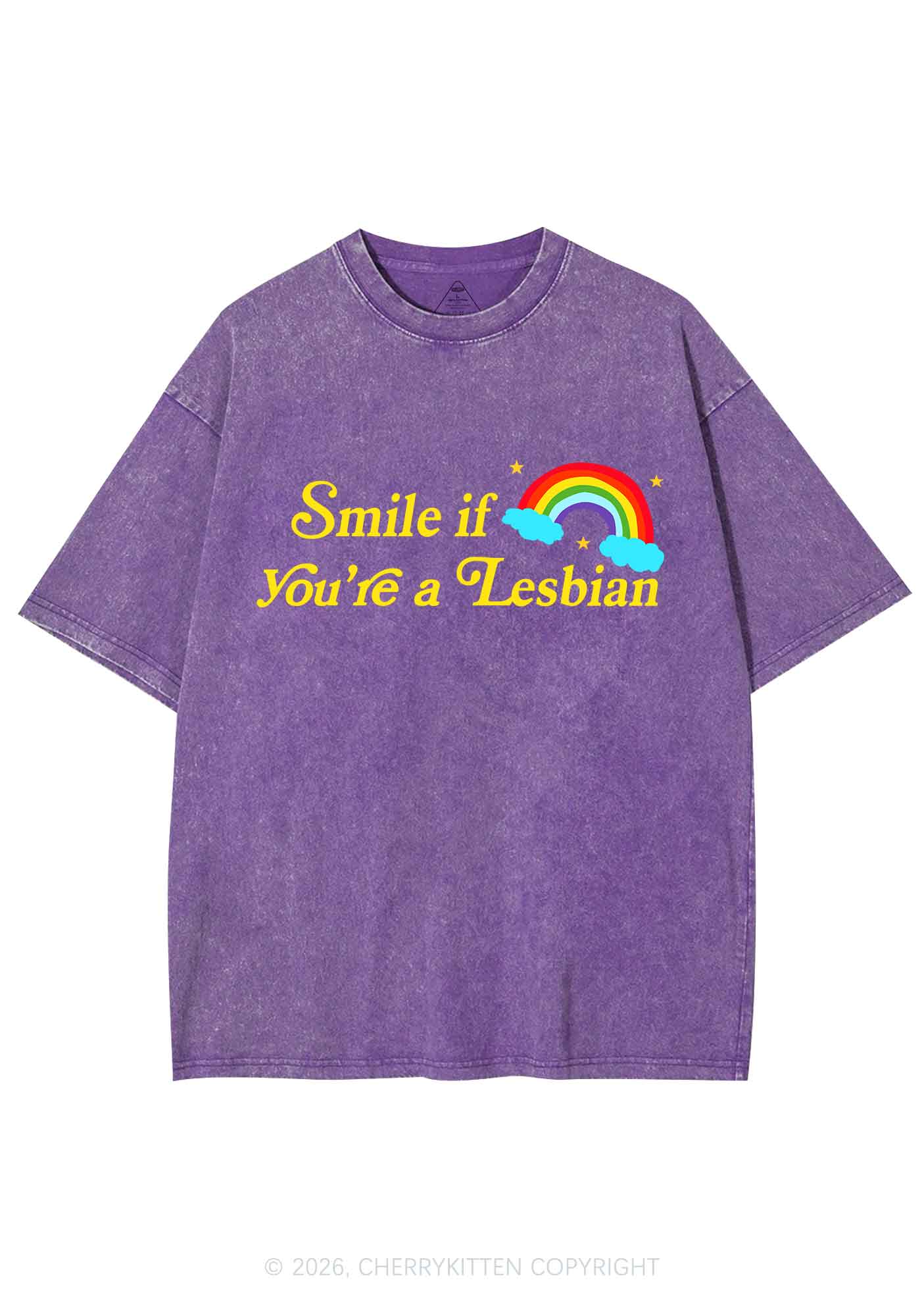 Smile If You Are Lesbian Pride Y2K Shirts Washed Tee Cherrykitten