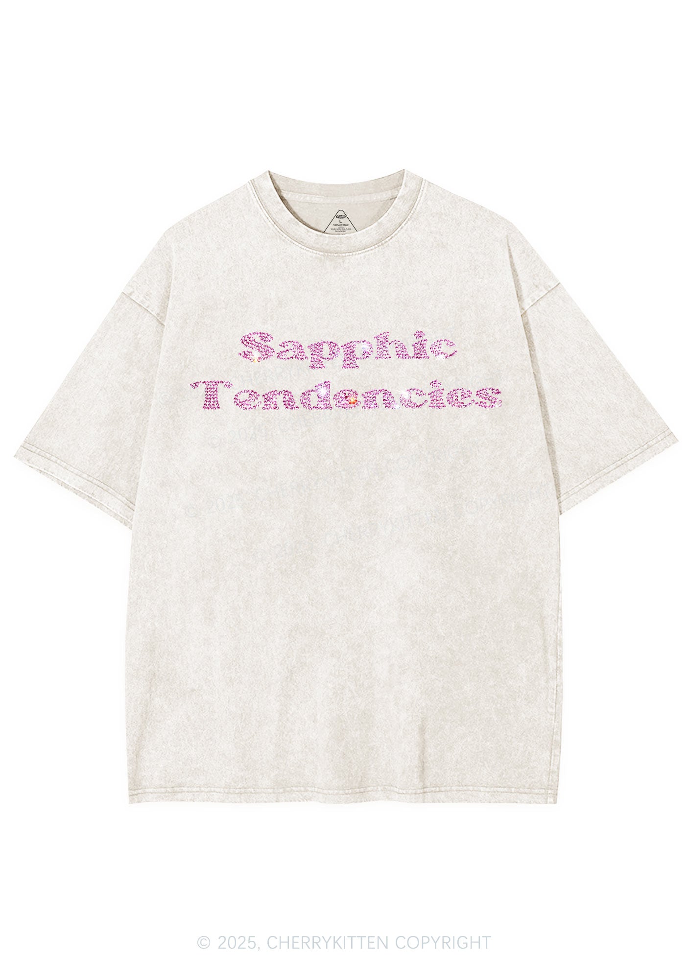 Rhinestone Sapphic Tendencies Pride Y2K Shirts Washed Tee Cherrykitten