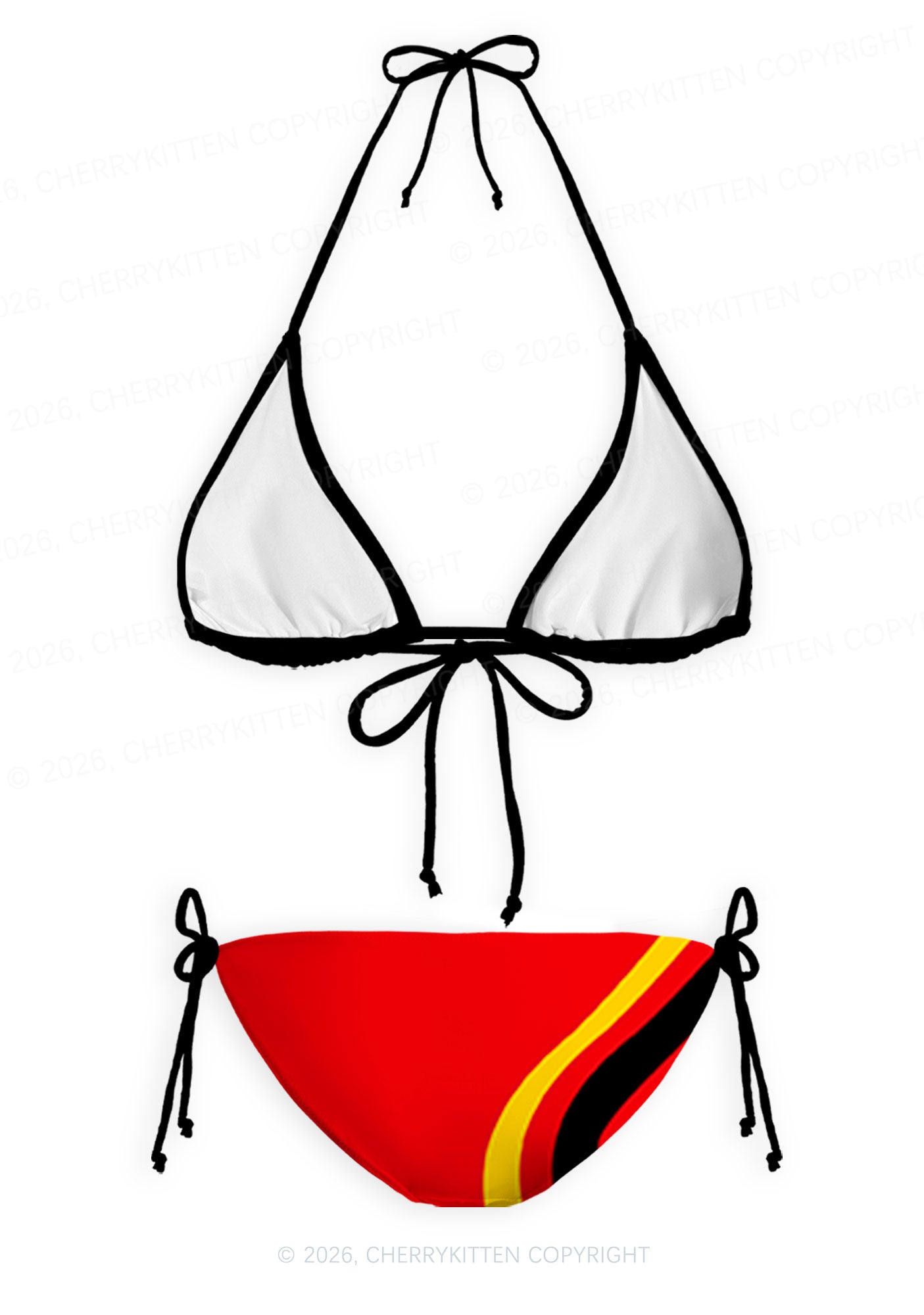 Yellow Black Wavy Stripe Y2K Print Bikini Set Cherrykitten