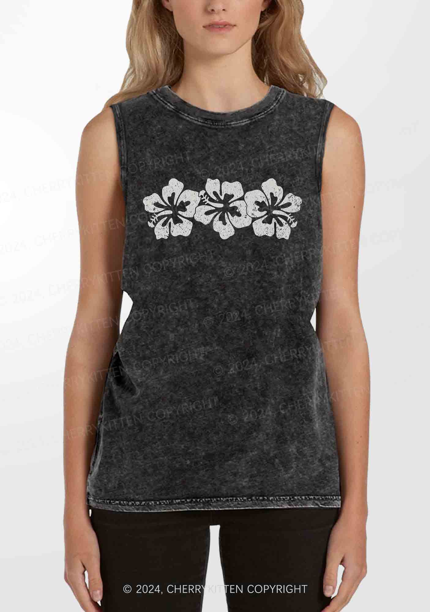Vintage Hibiscus Flower Y2K Washed Tank Cherrykitten