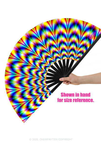 Rainbow Optical Illusion Y2K Rave Hand Fan Cherrykitten