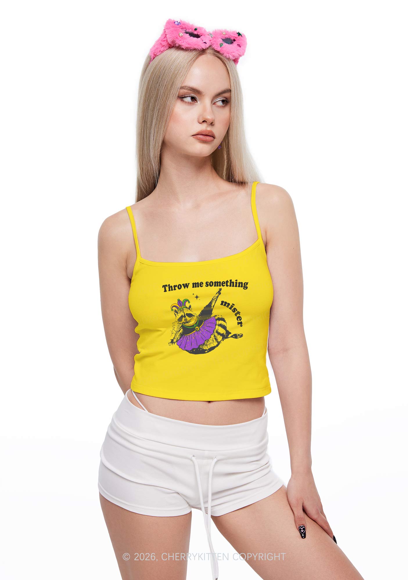 Throw Me Something Mister Raccoon Y2K Spaghetti Strap Cami Cherrykitten