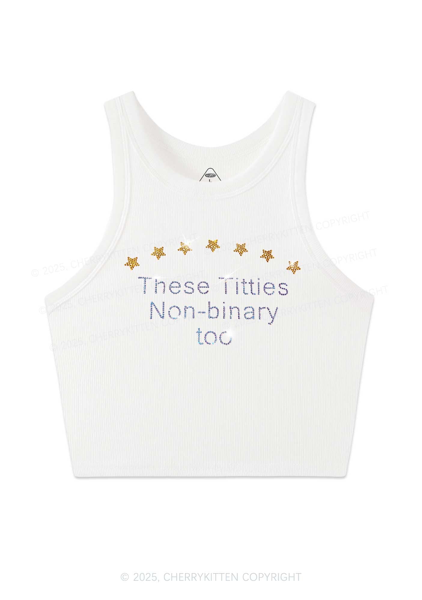 Rhinestone Txtties Nonbinary Too Y2K Crop Tank Top Cherrykitten
