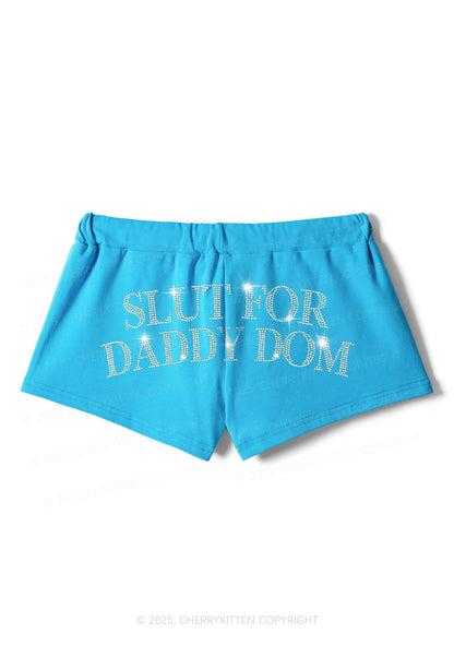 Rhinestone Slxt For Daddy Dom Y2K Drawstring Mini Shorts Cherrykitten