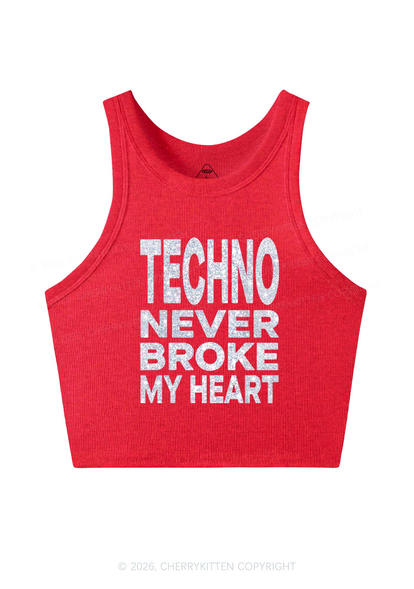 Glitter Techno Heart Y2K Crop Tank Top Cherrykitten