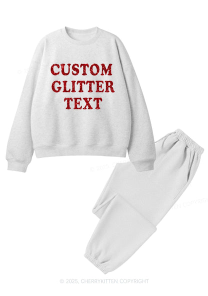 Custom Text Glitter Y2K Fleece Sweatshirts Set Cherrykitten