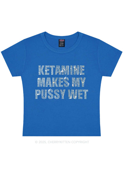 Rhinestone K Makes My Puxxy Wet Y2K Baby Tee Cherrykitten