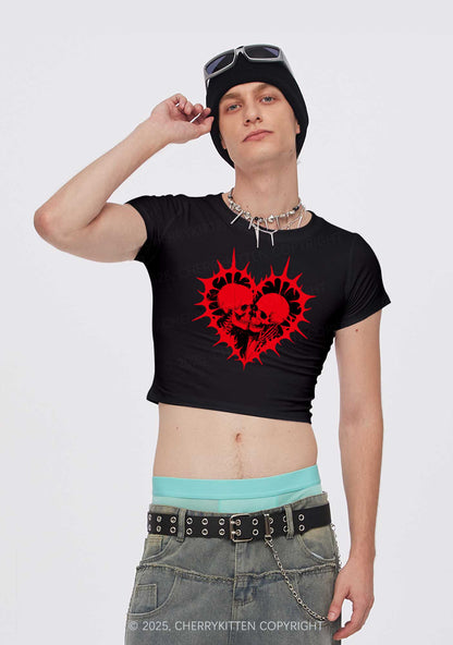 Spiked Heart Skulls Valentine's Day Y2K Baby Tee Cherrykitten