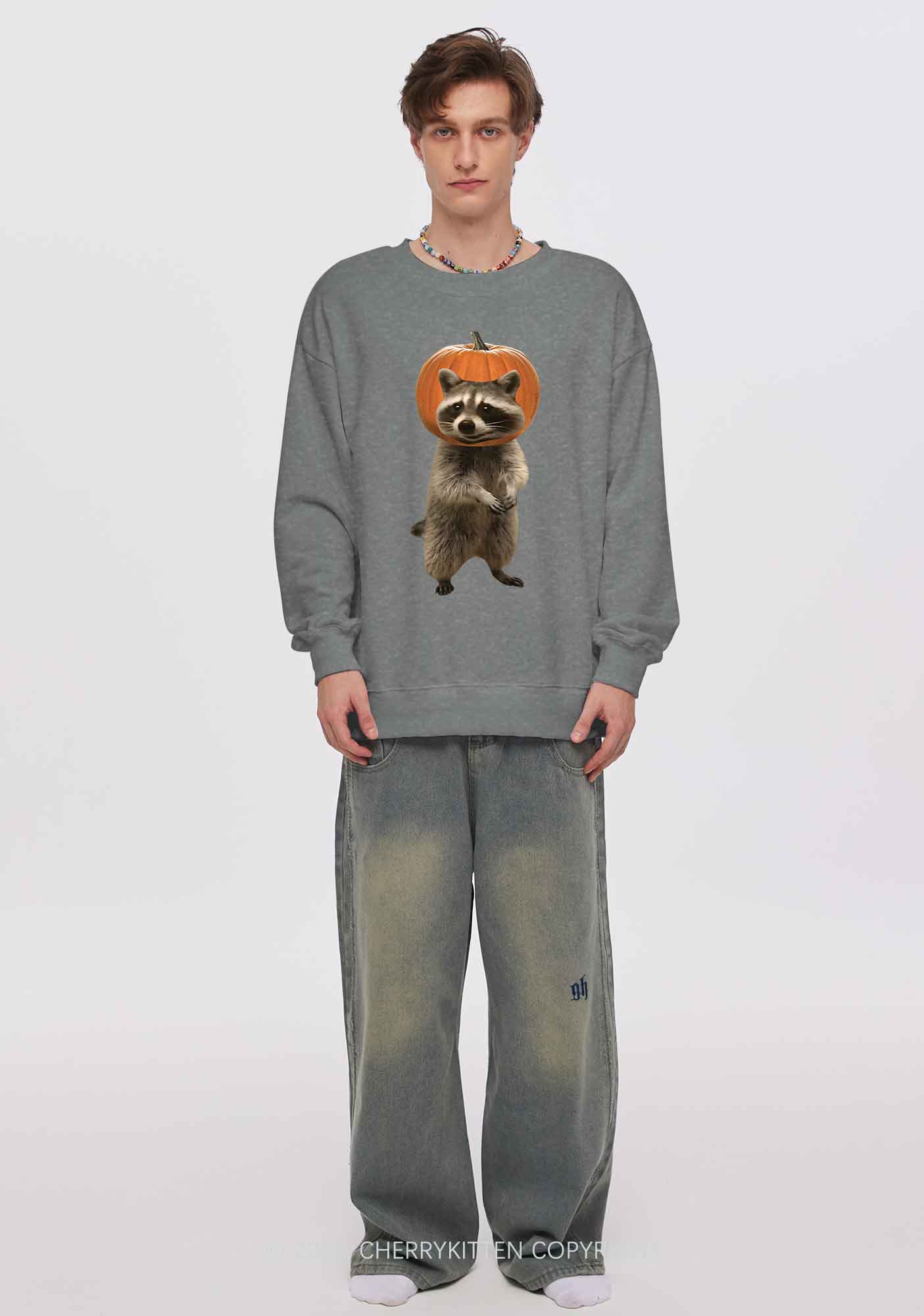 Halloween Silly Raccoon Y2K Washed Sweatshirts Cherrykitten