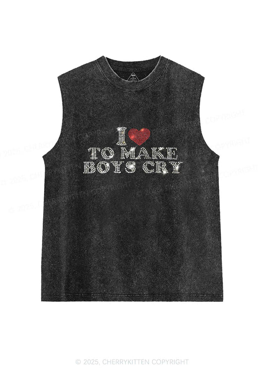 Rhinestone Love To Make Boys Cry Y2K Washed Muscle Tank Cherrykitten