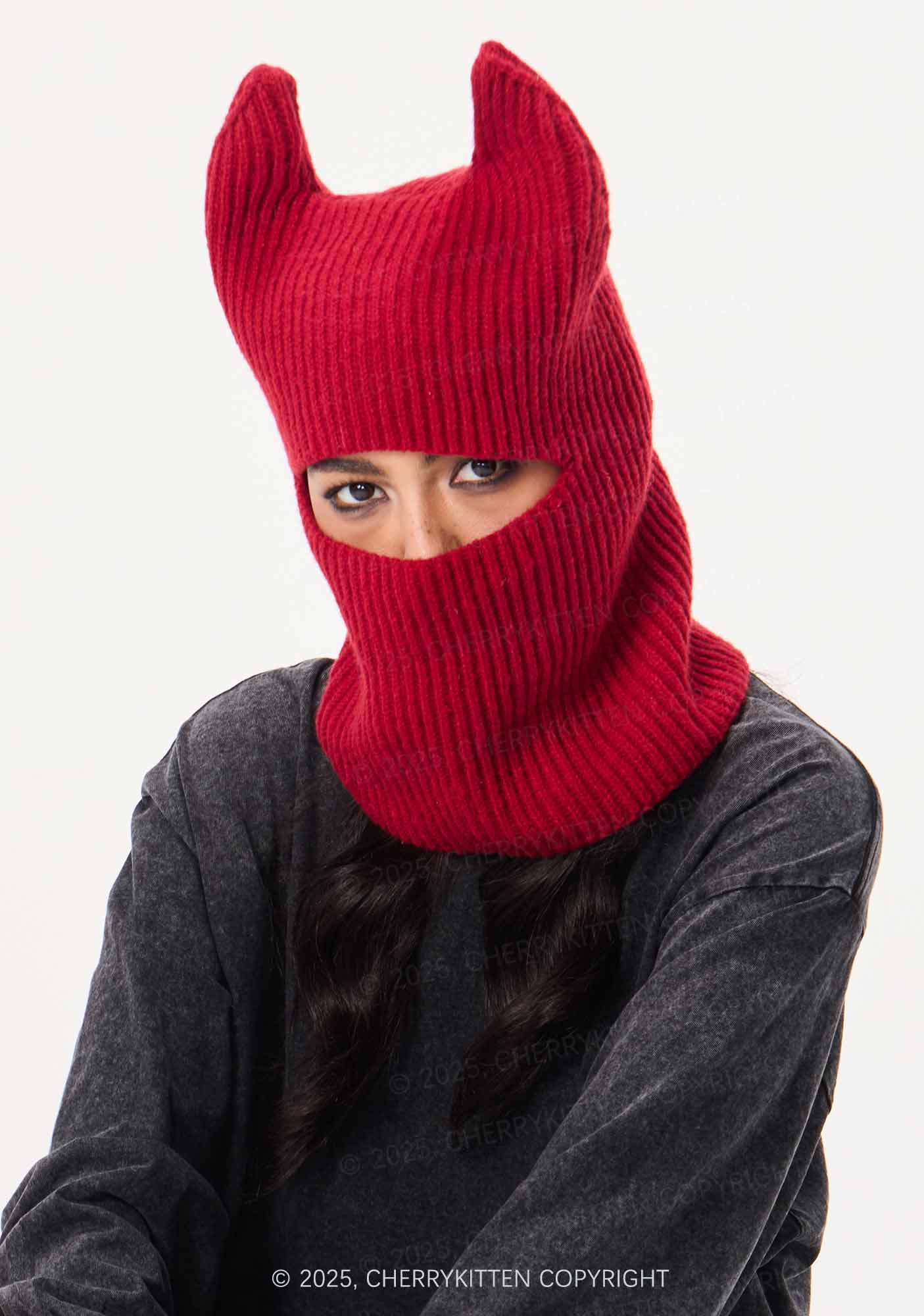 Halloween Y2K Devil Horn Knitted Balaclava Cherrykitten