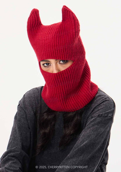 Halloween Y2K Devil Horn Knitted Balaclava Cherrykitten