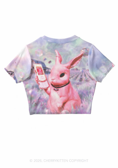 Pink Gothic Bunny Y2K Mesh Crop Top Cherrykitten