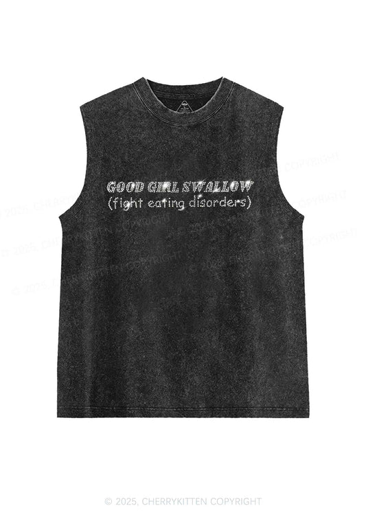 Rhinestone Good Girls Swallow Y2K Washed Muscle Tank Cherrykitten
