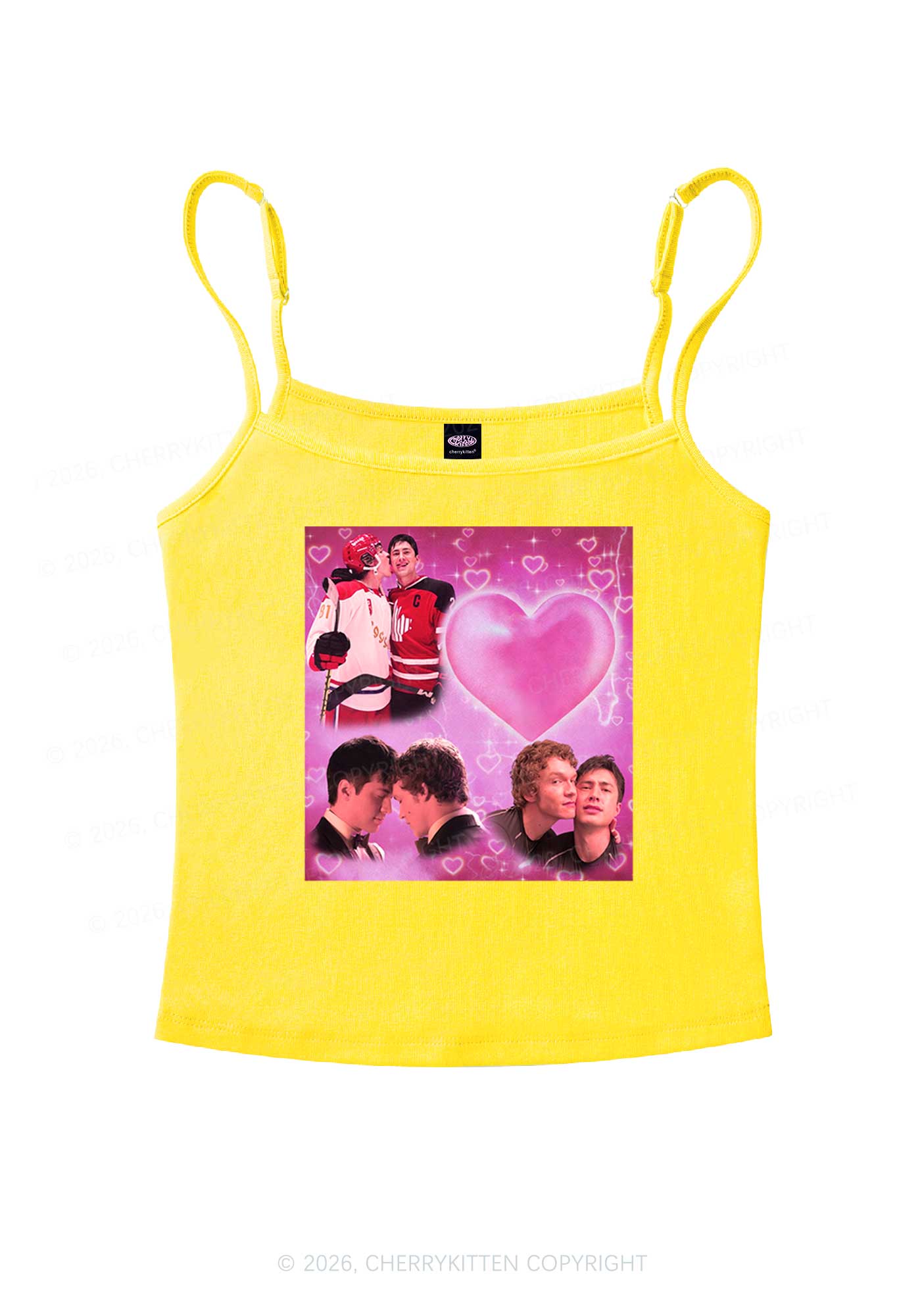 Pink Heart Portrait HR Y2K Spaghetti Strap Cami Cherrykitten
