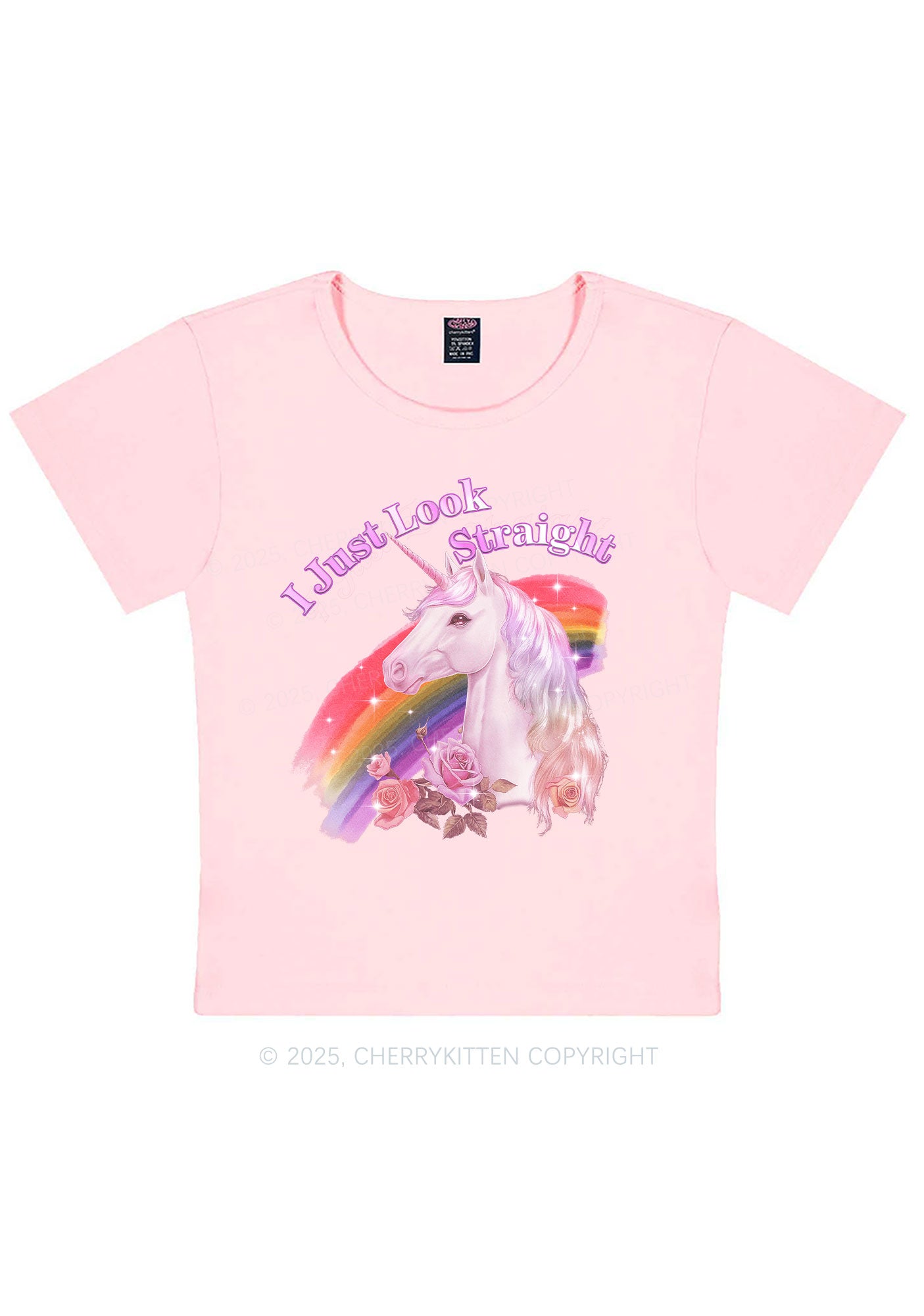 Look Straight Unicorn Pride Y2K Baby Tee Cherrykitten