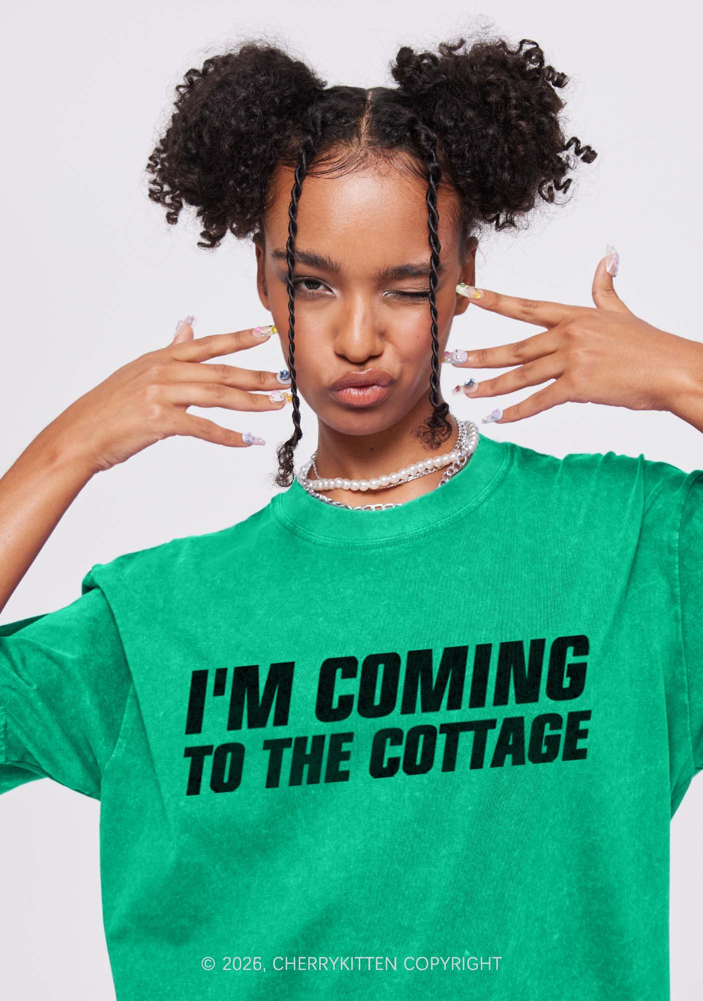 Im Coming To The Cottage HR Y2K Shirts Washed Tee Cherrykitten