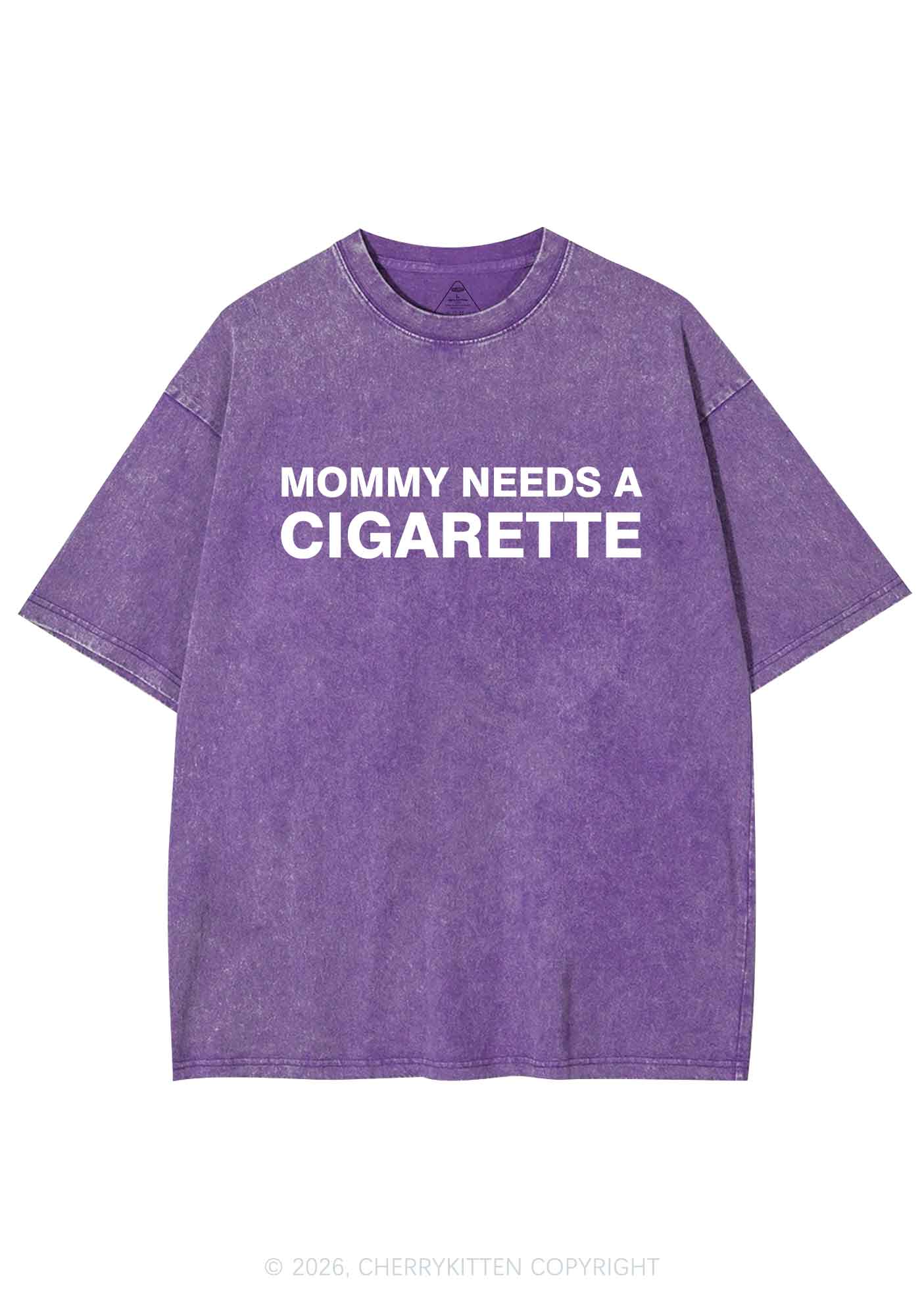 Mommy Needs A Cigarette Y2K Shirts Washed Tee Cherrykitten