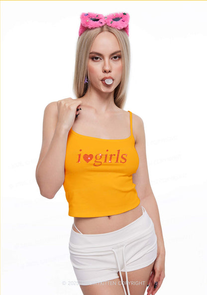 Rhinestone I Love Girls Y2K Spaghetti Strap Cami Cherrykitten