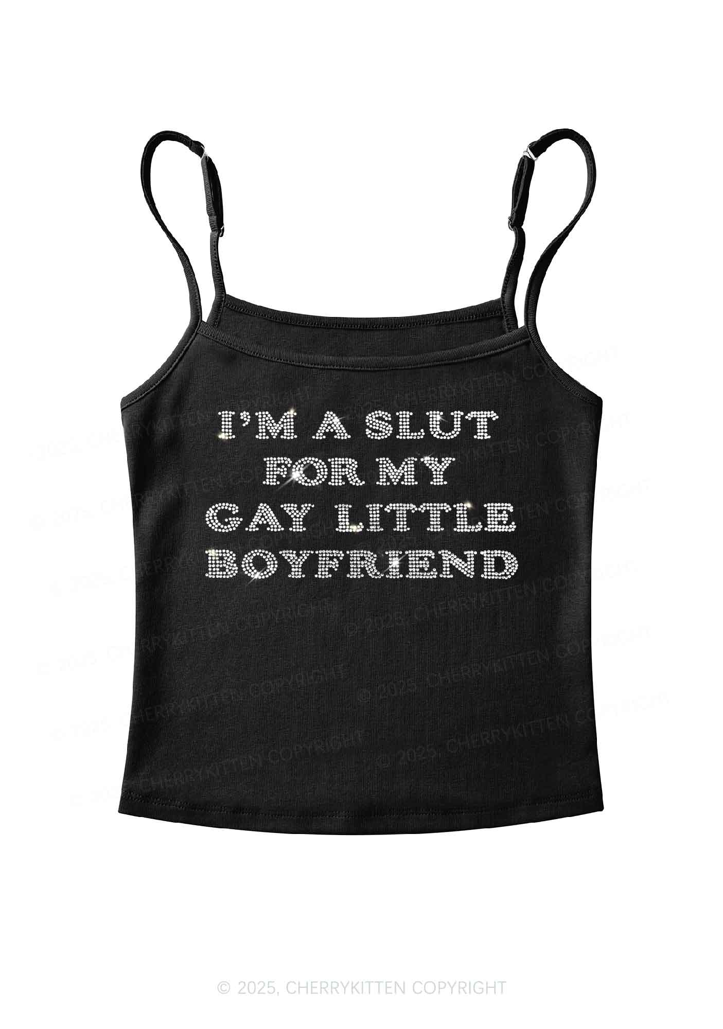 Rhinestone Slxt For My Gay BF Pride Y2K Spaghetti Strap Cami Cherrykitten