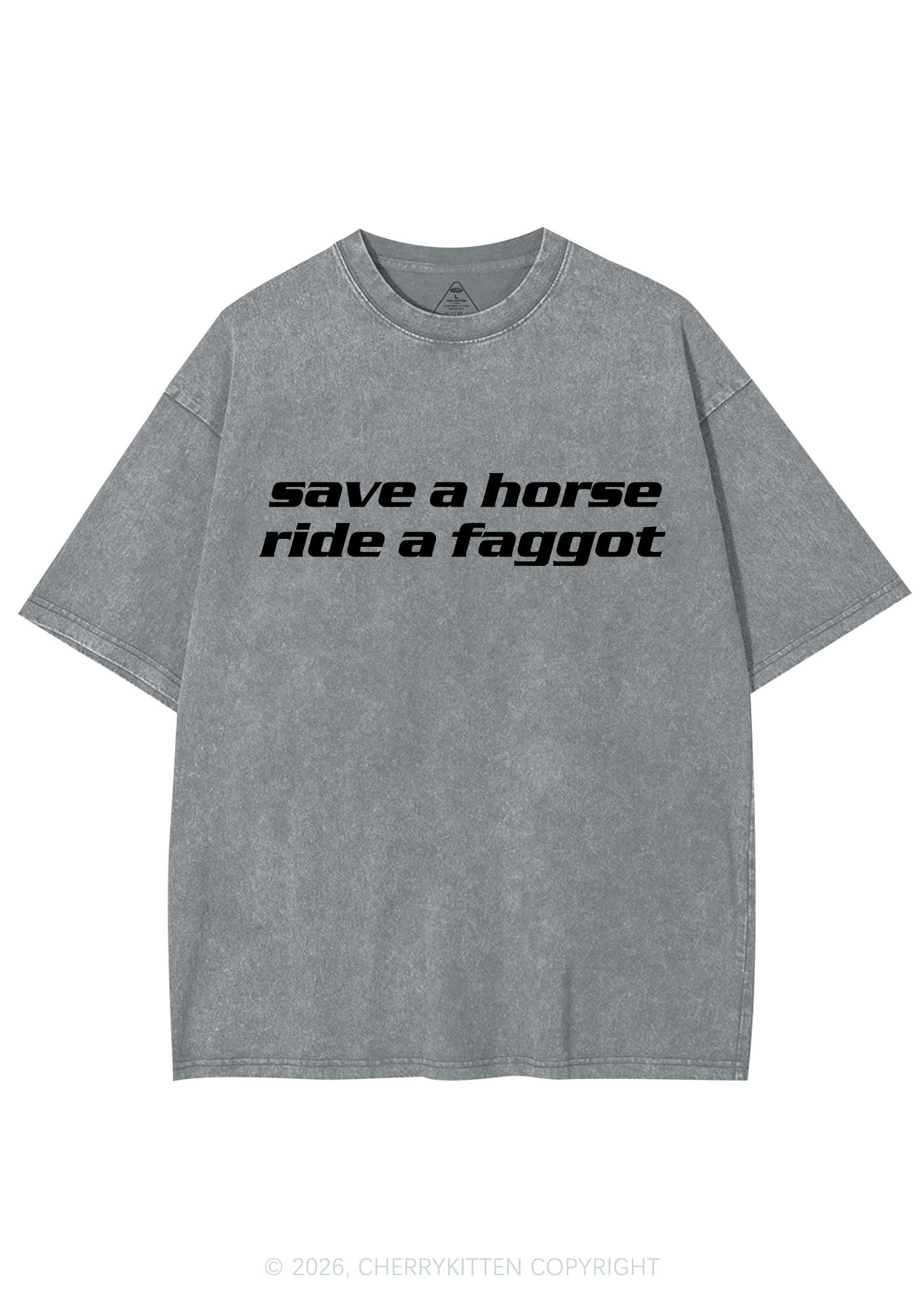 Save Horse Ride Faggot Pride Y2K Shirts Washed Tee Cherrykitten