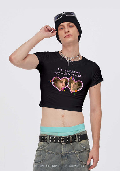Custom Slxt Gay BF Photo Y2K Baby Tee Cherrykitten